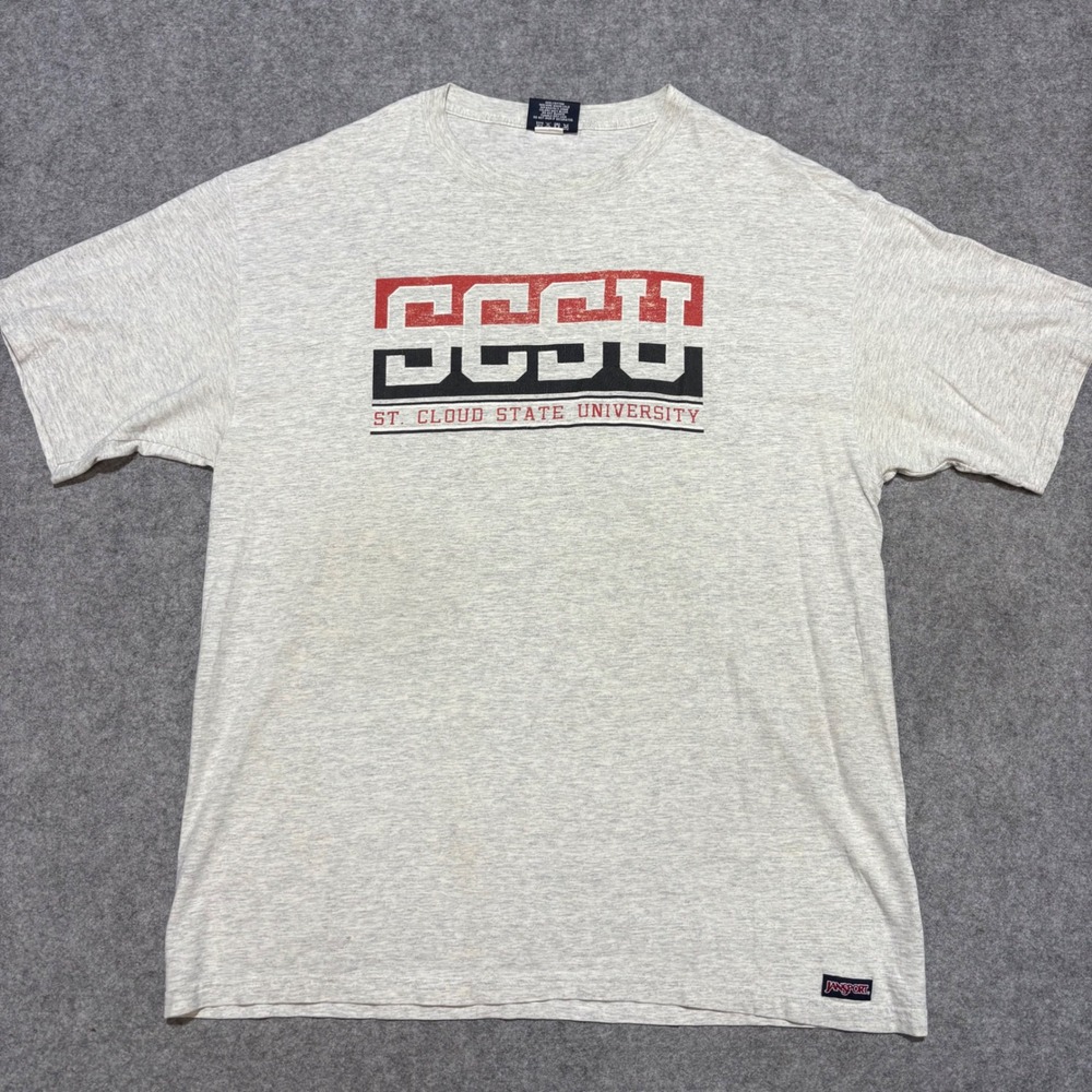 Vintage JanSport St Cloud State University T-Shirt Mens XL Grey Made in USA SCSU